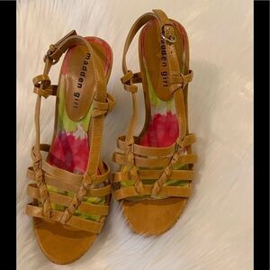 Madden girl sandals tan size 8 with 4” heels.​​​​​​​​​​​​​​​​​​​​